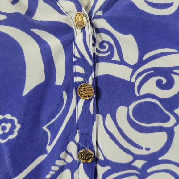 Lilly Pulitzer Elsa Silk Top Blouse Blue Tide Pools Size Small - Picture 6 of 8